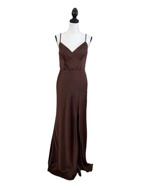 Birdy Grey Women’s Small Maxi Jay Dress Matte Satin Espresso Bridesmaid Brown